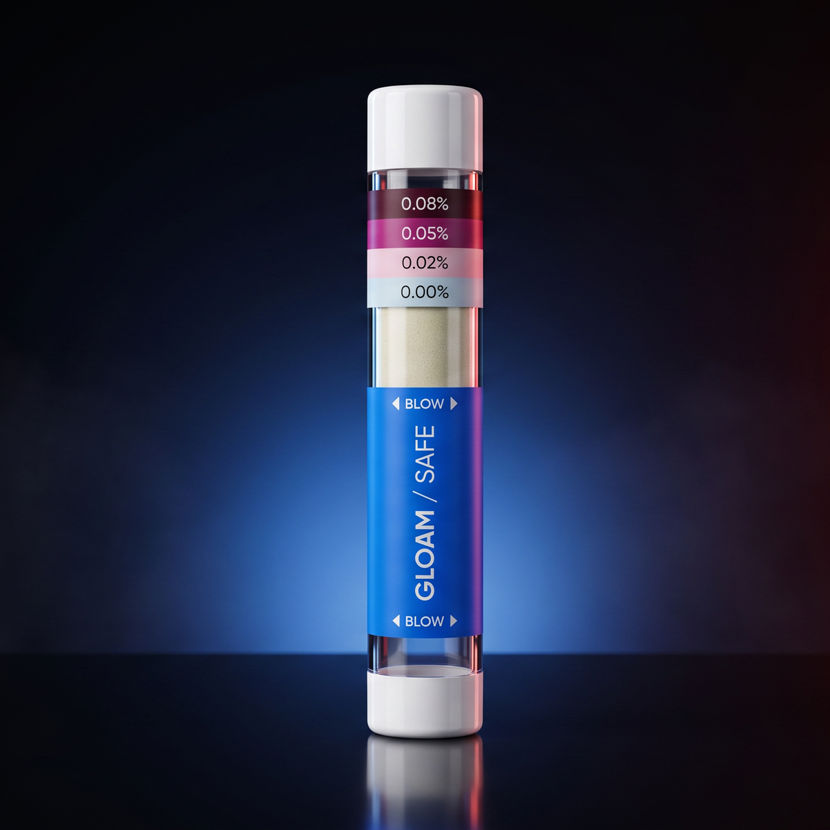 Gloam Safe breathalyser tube standing tall against a blue glow