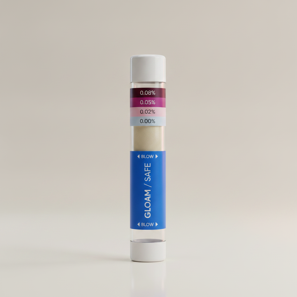 Gloam Safe breathalyser tube studio packshot on a light background