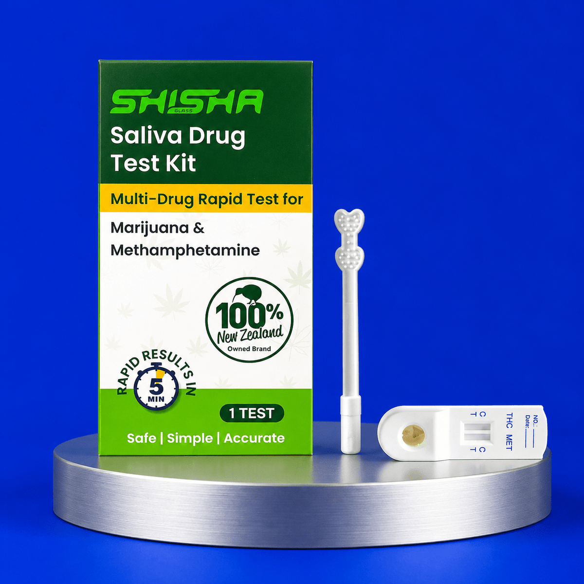 Saliva drug test kit box with swab and test device